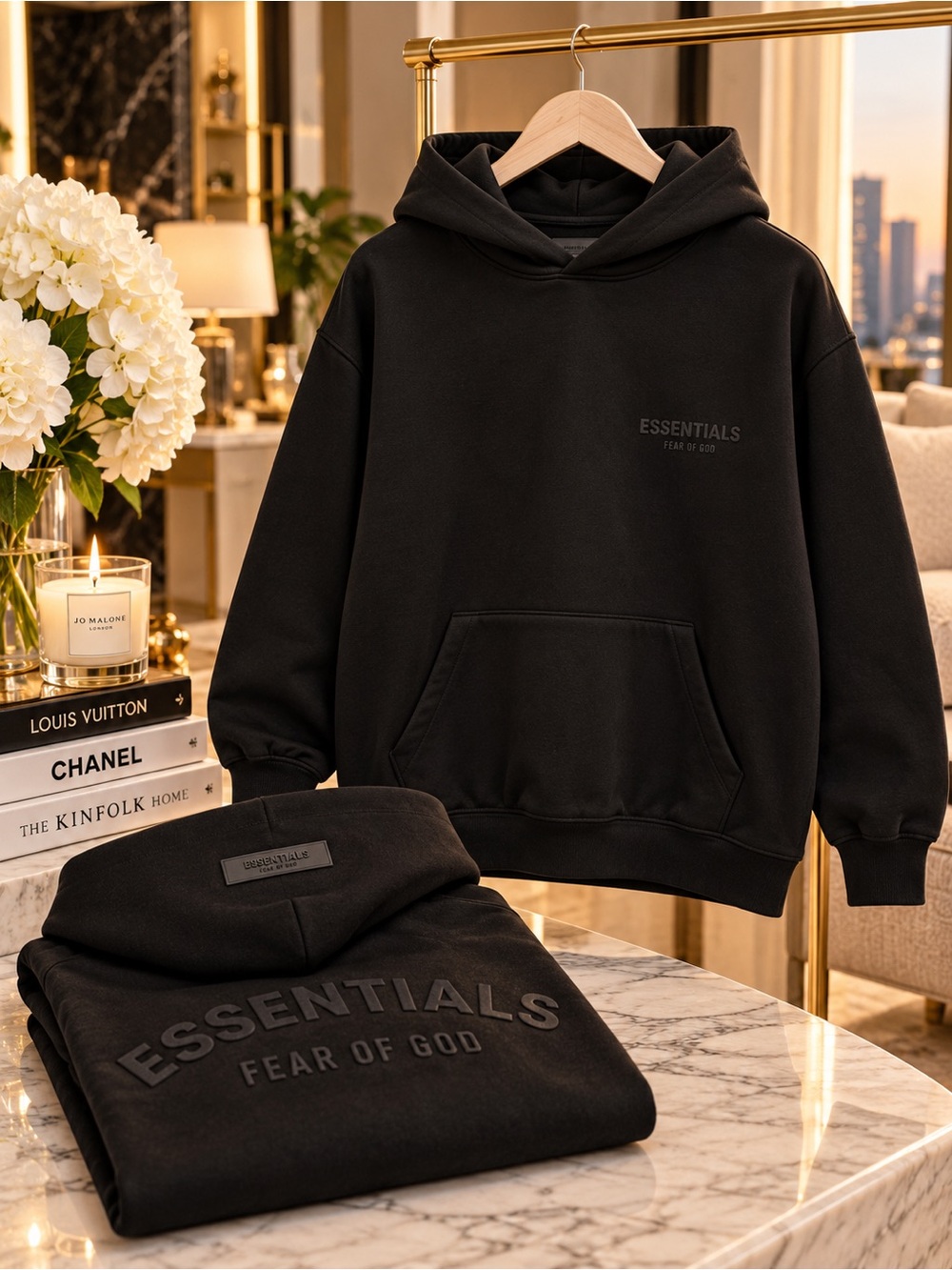 Fear of God ESSENTIALS Black Tonal Logo Hoodie XS NWOT